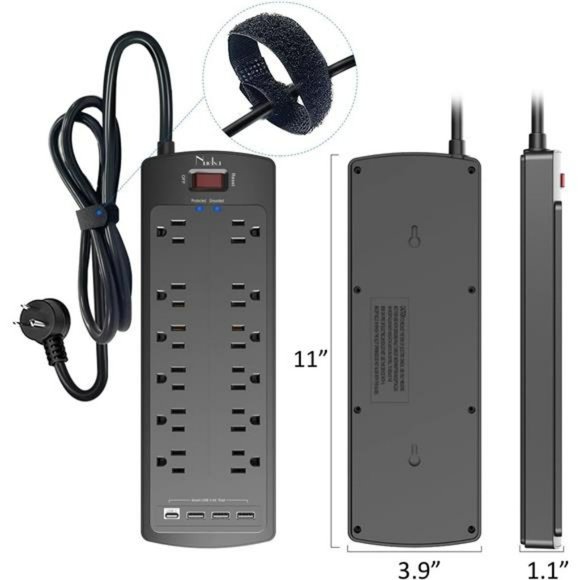 Power Strip,  Surge Protector with 12 Outlets and 4 USB Ports, 6 Feet (Black) - Picture 7 of 7